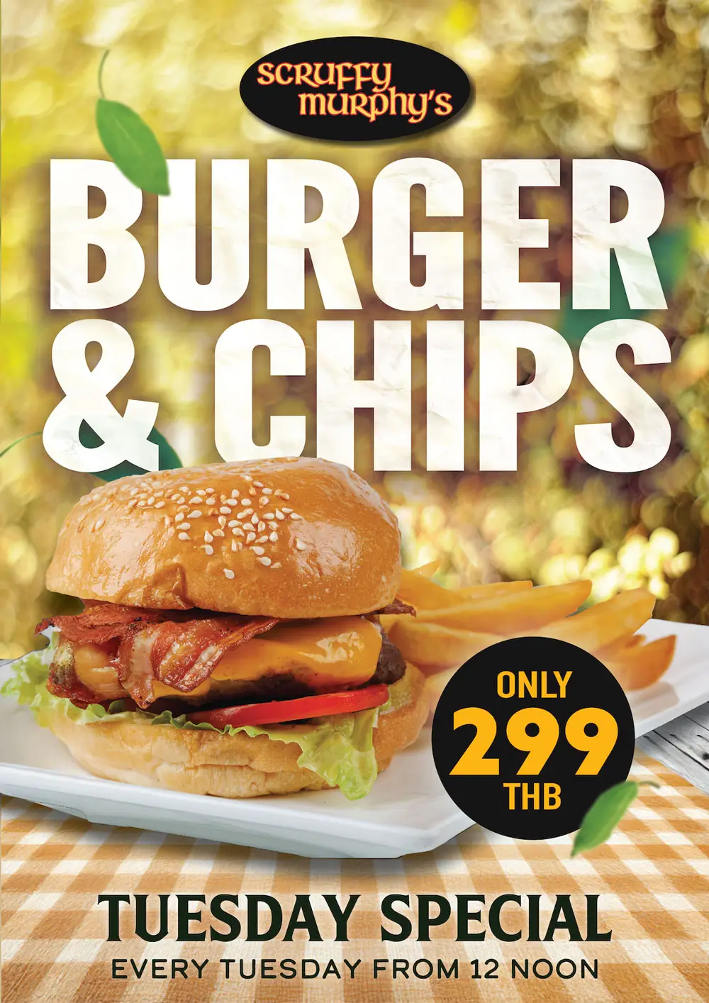 burger and chips special Tuesday