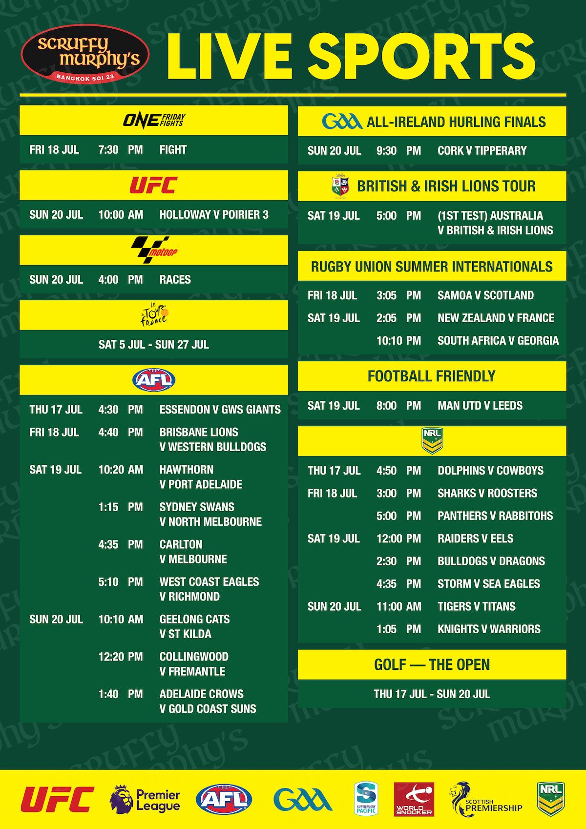 sport schedule